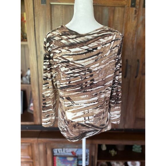 Chico's Size 0 (Small) Knit Top Pullover Brown & Cream - Picture 2 of 3